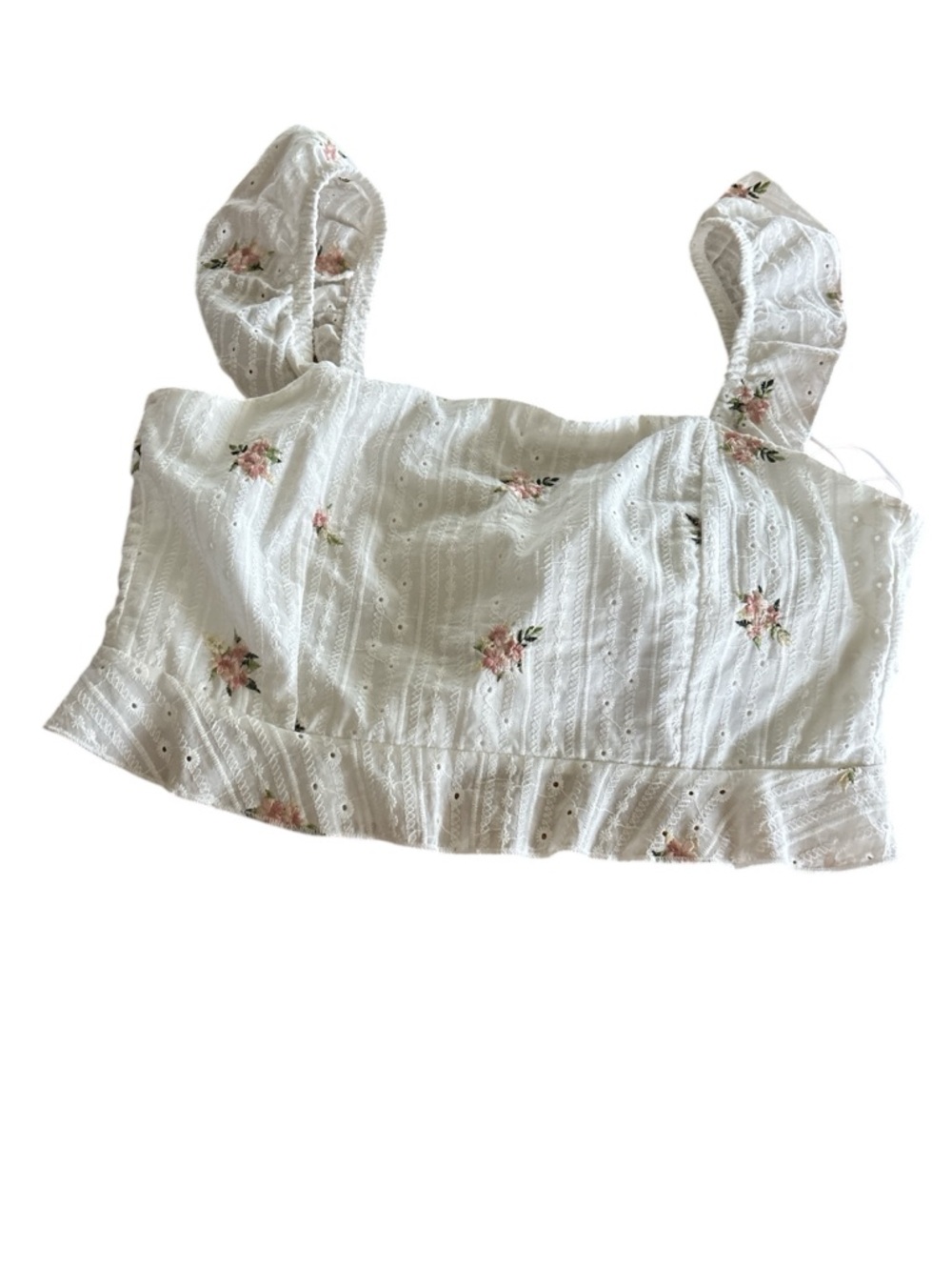 Kirious White Eyelet Floral Crop Top Womens Large Open Back Cottagecore Girly